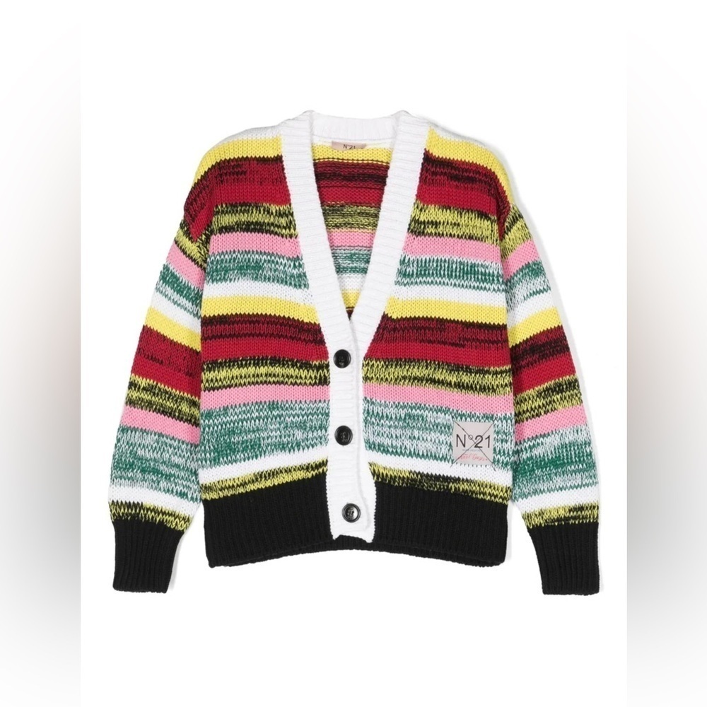 No.21 Kids Multicolored Striped Cardigan Sweater Marl-knit V-neck Size 14 (teen)